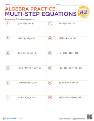 Practice Algebra Problems with this Worksheet