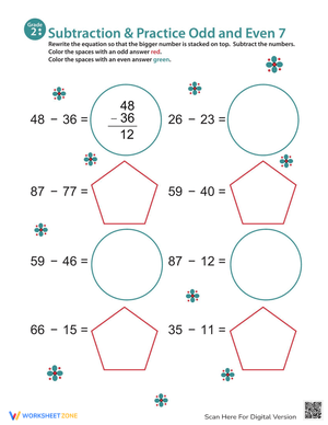 Subtraction Odd Even - Math Worksheet