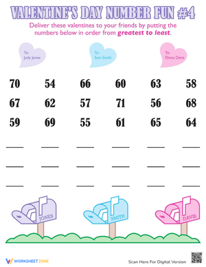 Valentine's Day Numbers Worksheet for Kids