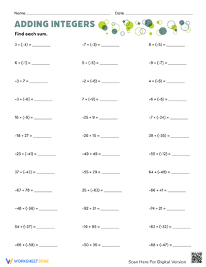 Practice Adding Integers Worksheet
