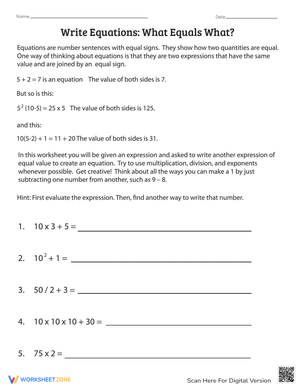 Write Equations to Match Worksheet