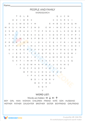 People and Family Vocabulary Worksheet