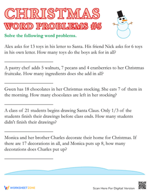 Christmas Word Problems Worksheet: Math Fun
