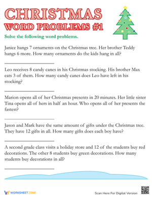 Solve Christmas Word Problems Worksheet