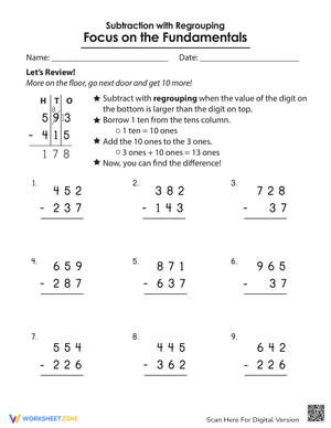 Subtraction With Regrouping Practice Worksheet