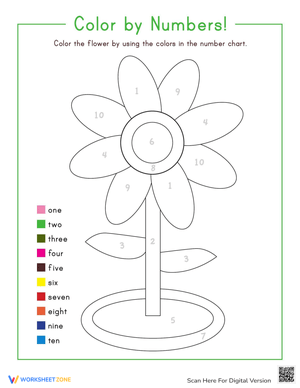 Flower Color by Number Activity Worksheet