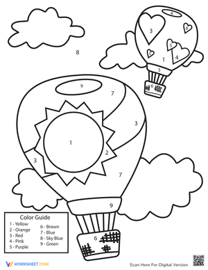 Color by Number Hot Air Balloons Worksheet