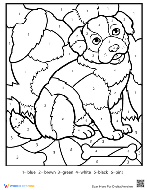Color by Number Puppy Worksheet