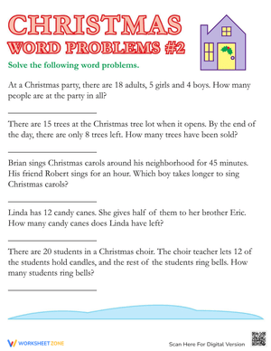 Christmas Word Problems Math Worksheet
