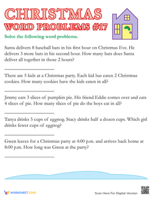 Christmas Themed Math Word Problems Worksheet