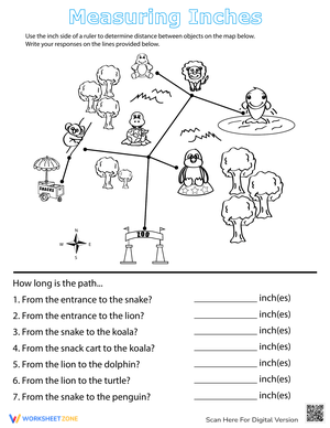 Measure Zoo Animals in Inches Worksheet