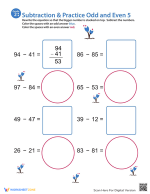 Subtraction Odd and Even Practice Worksheet