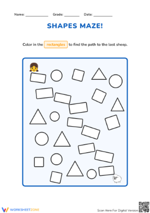 Printable Little Bo Peep Shape Maze | Kindergarten Math