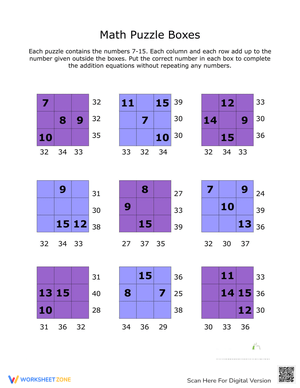 Math Puzzle Boxes – Fun Addition Logic