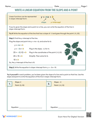 Writing Linear Equations from Slope and Point