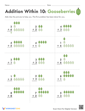 Gooseberry Addition Practice Worksheet