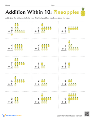 Pineapple Addition Practice Worksheet