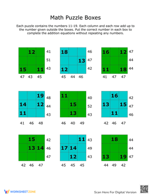 Addition Puzzle Boxes