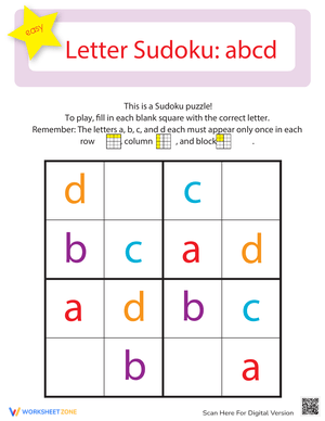 Lowercase Letter Sudoku Puzzle