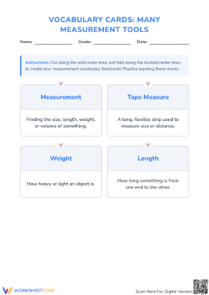 Measurement Tools Vocabulary Cards | Grade 2 Printable