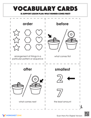 Vocabulary Cards: What Number Comes First?