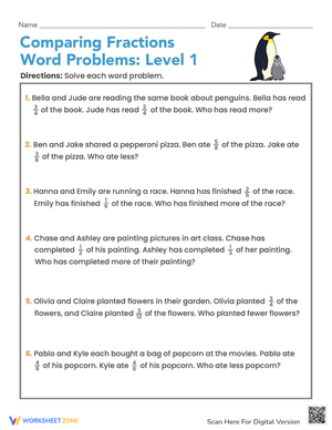Comparing Fractions: Engaging Word Problems Worksheet