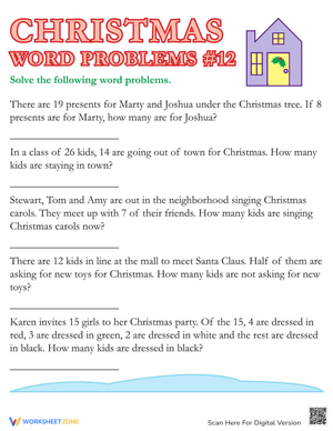 Fun: Christmas Word Problems Worksheet