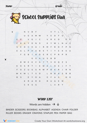School Supplies: Fun Activity Worksheet