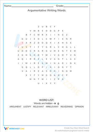 Argumentative Writing Words
