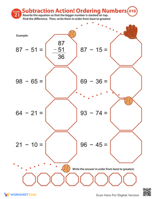 Subtraction Action! Ordering Numbers #10