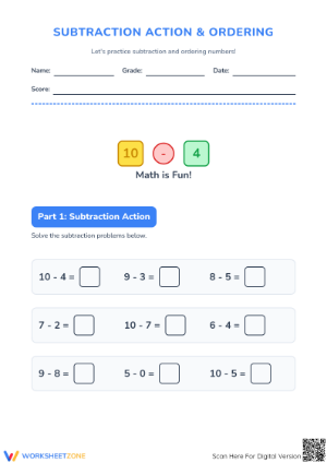 Grade 2 Subtraction & Ordering — Printable No-Prep Worksheet