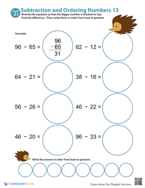 Subtraction Action: Ordering Numbers Worksheet