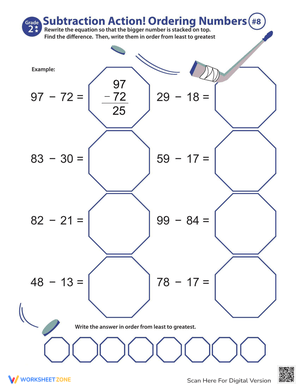 Ordering Numbers Subtraction Worksheet