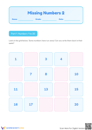 Printable Missing Numbers Worksheet | Grade 1 Math