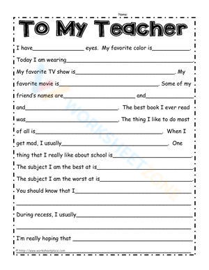 Express Gratitude: To My Teacher Worksheet