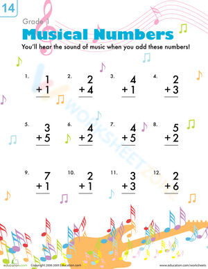 Solve Musical Addition Problems Worksheet
