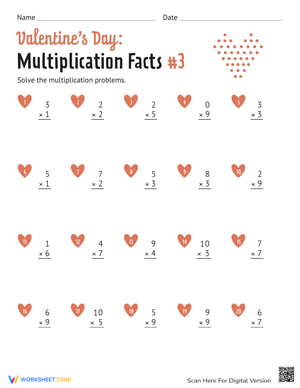 Valentine's Day Multiplication Worksheet for Math Practice
