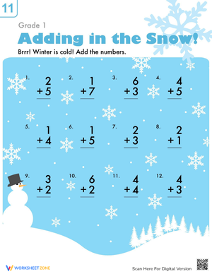 Snowy Addition Fun: Practice Math Skills Worksheet