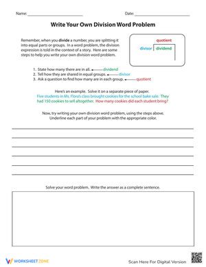 Write Your Own Division Word Problem Worksheet