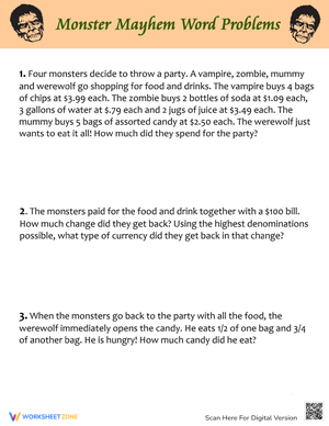 Spooky Story Problems: Math Challenge Worksheet