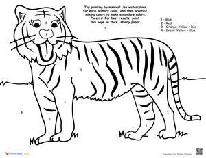 Number Painting: A Watercolor Tiger Art Worksheet