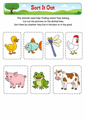 Animal Habitats Sorting — Printable Grade K Worksheet