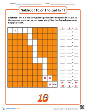 Subtract 10 or 1: Subtraction Practice