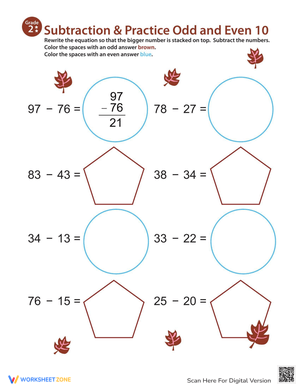 Subtraction: Odd and Even Numbers - Subtract by 10