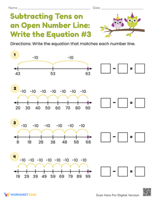 Subtracting Tens: Number Line Equations