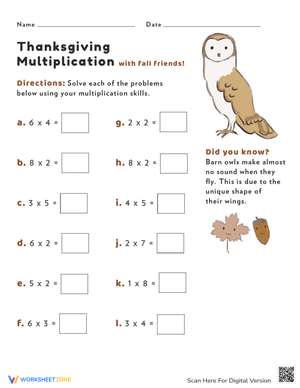 Thanksgiving Multiplication Fun Activity