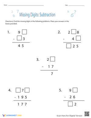 Missing Digits Subtraction: Math Challenge