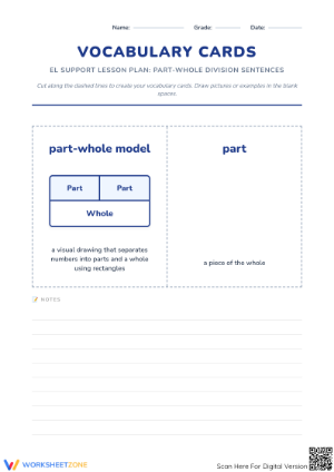 Essential Vocabulary Cards: Part-Whole Division (Grade 5)