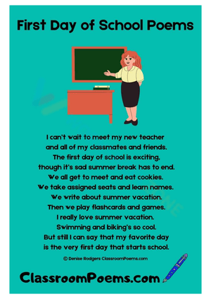 First Day of School Poems 4