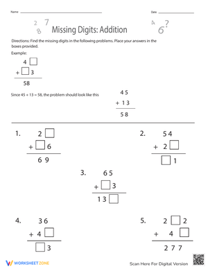 Addition Practice: Find the Missing Digits